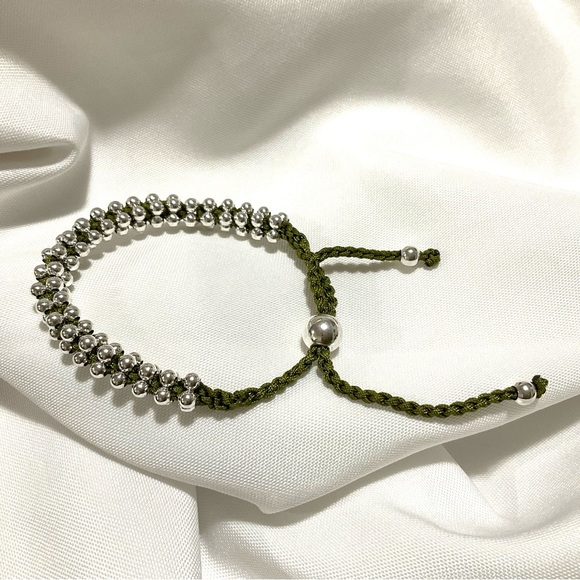 Friendship Bracelets Jewelry - Green & Silver colored Adjustable Friendship Bracelet
